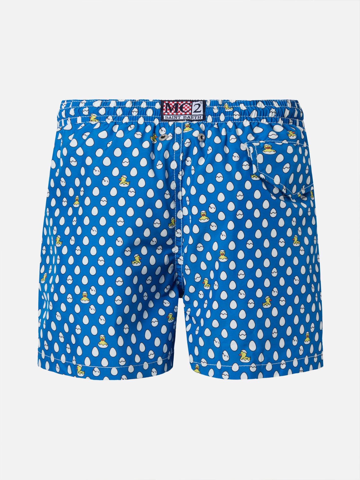 Costume mare Jean in tessuto leggero con stampa ovetti e paperelle