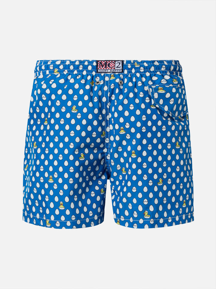 Costume mare Jean in tessuto leggero con stampa ovetti e paperelle