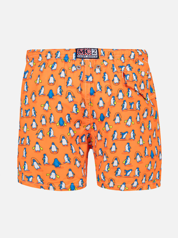 Badeshorts für Jungen aus leichtem Stoff mit Pinguin-Aufdruck