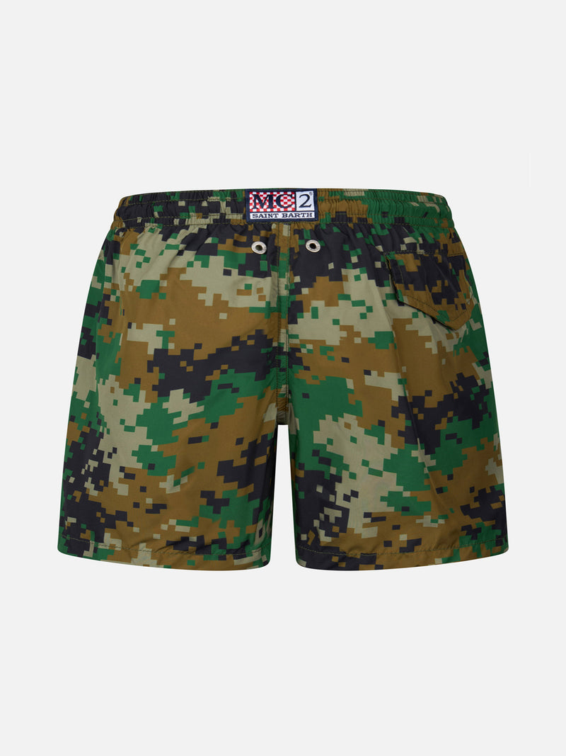 Boy lightweight fabric swim-shorts Jean Lighting with pixel camouflage print