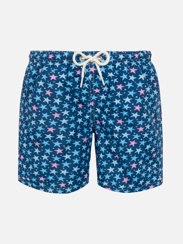 Boy lightweight fabric swim-shorts Jean Lighting with starfishes print