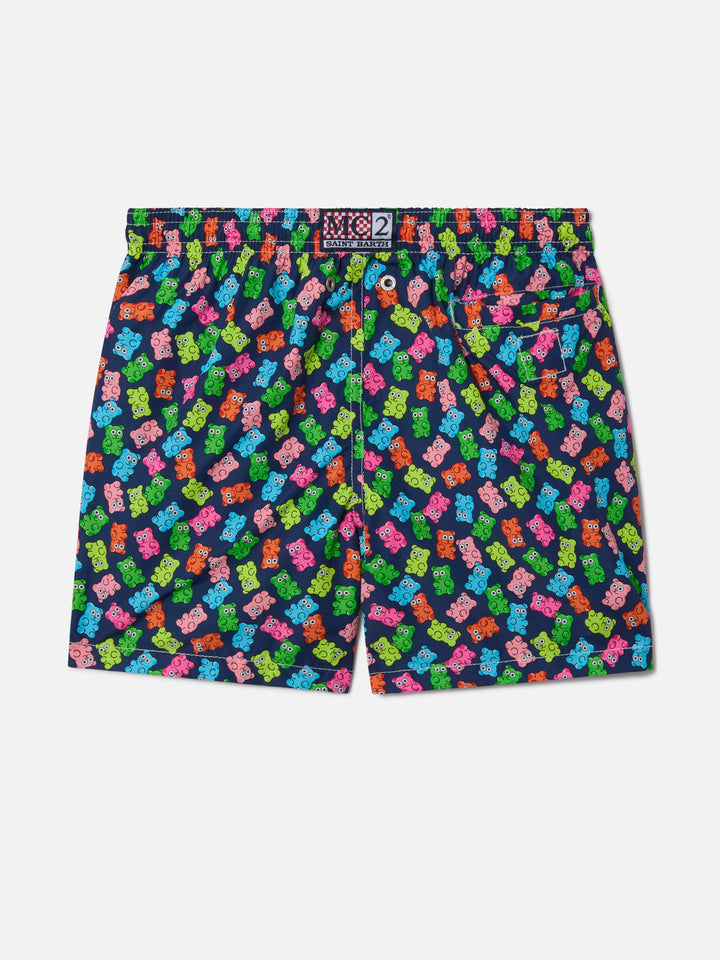 Boy lightweight fabric swim-shorts Jean Lighting with candy bears print