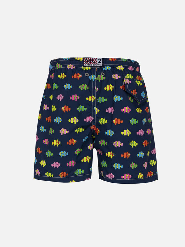 Boy lightweight fabric swim-shorts Jean Lighting with fishes print