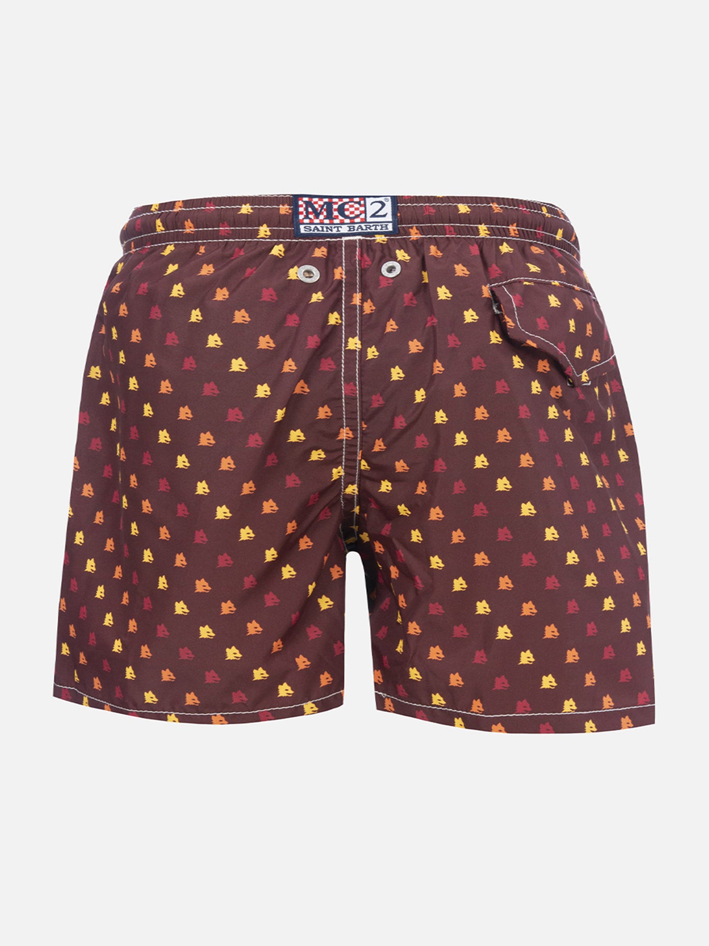 Leichte Jeans-Badeshorts aus Stoff mit Roma-Print | AS ROMA SPECIAL EDITION