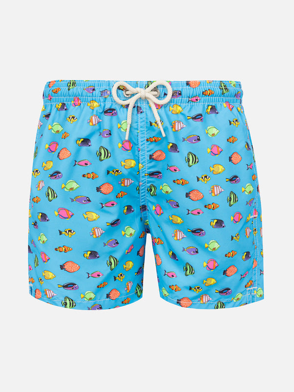 Badeshorts für Jungen aus leichtem Stoff mit Fischdruck