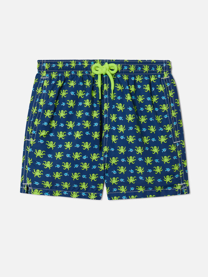 Boy swim shorts with octopus print
