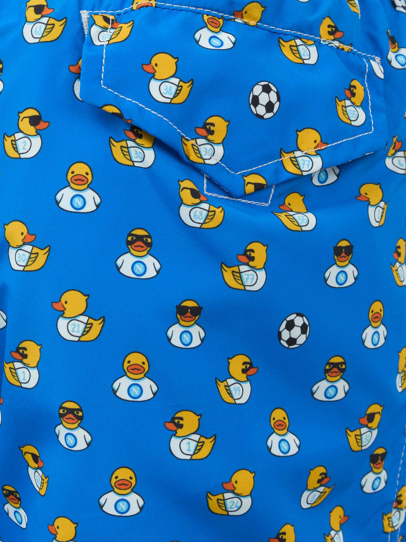 Boy lightweight fabric swim shorts with Ducky and Napoli logo print | SSC NAPOLI SPECIAL EDITION