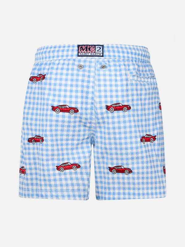 Jungen-Badeshorts aus Seersucker Jean mit aufgestickten Autos