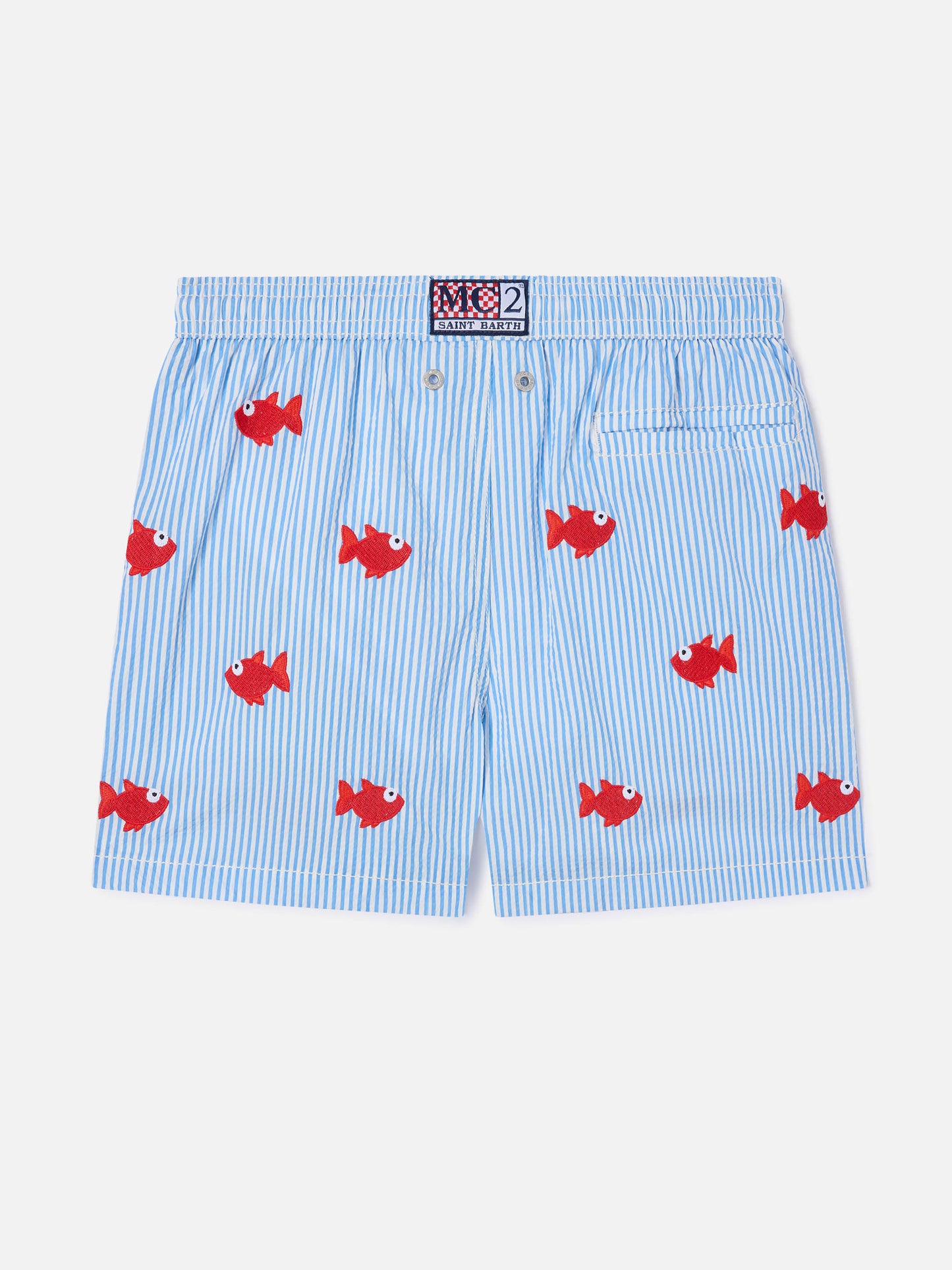 Jean Embroidery striped swim shorts with embroidered fish