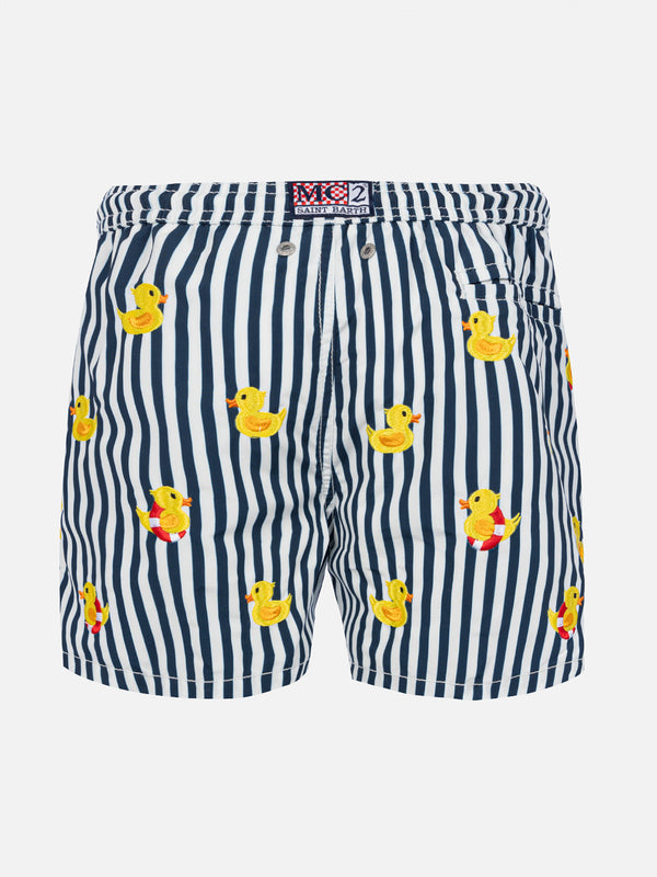 Boy striped swim shorts with embroidered ducks