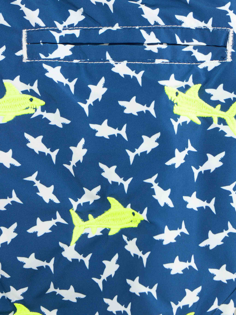 Boy lightweight fabric swim-shorts Jean Lighting with sharks embroidery