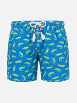 Boy bluette swim shorts with green alligator print