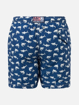 Boy lightweight fabric swim-shorts Jean Lighting 70 with sharks print