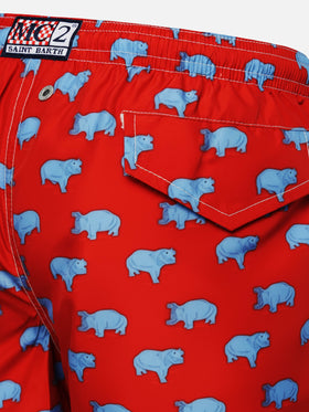 Costume mare Jean Lighting 70 in tessuto leggero con stampa ippopotami