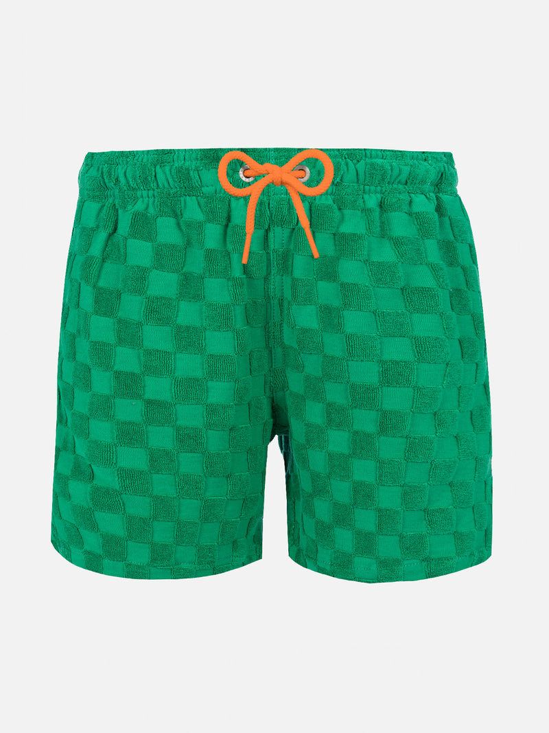 Boy swim shorts with gingham print