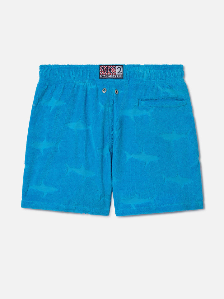 Boy swim shorts with terry embossed sharks