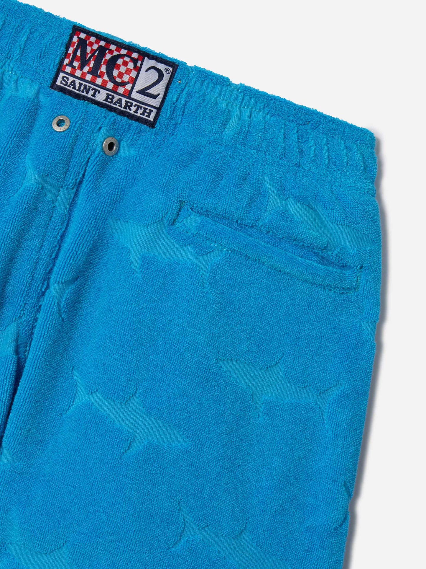 Short de bain garçon avec requins embossés en éponge 