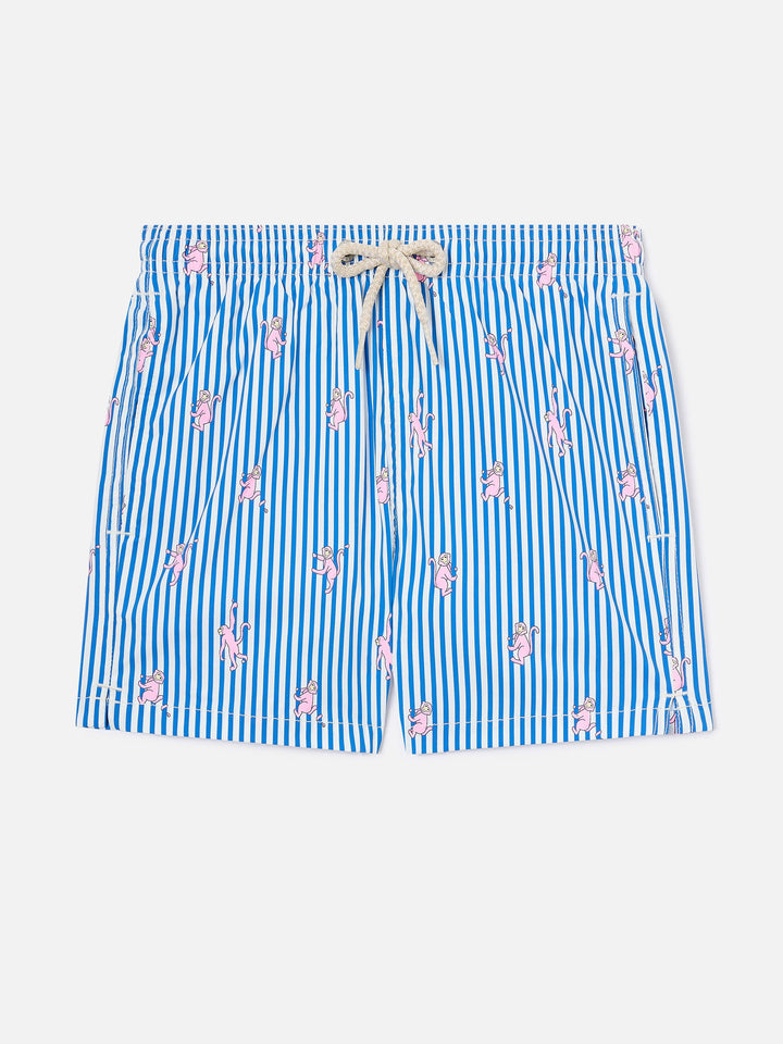 Jean Lighting Stretch swim shorts striped with monkey print
