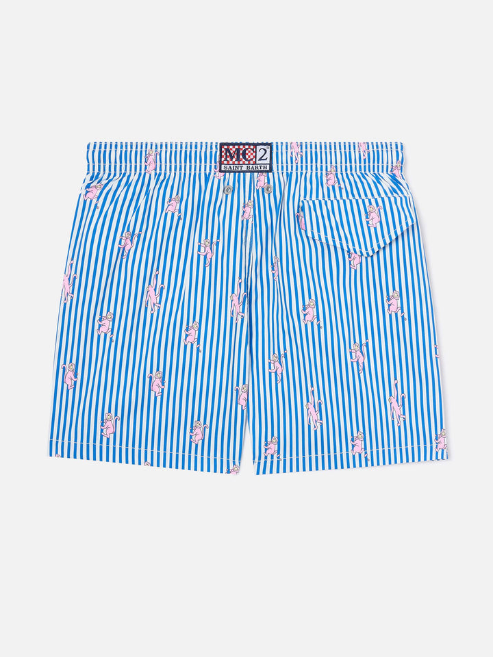 Jean Lighting Stretch swim shorts striped with monkey print