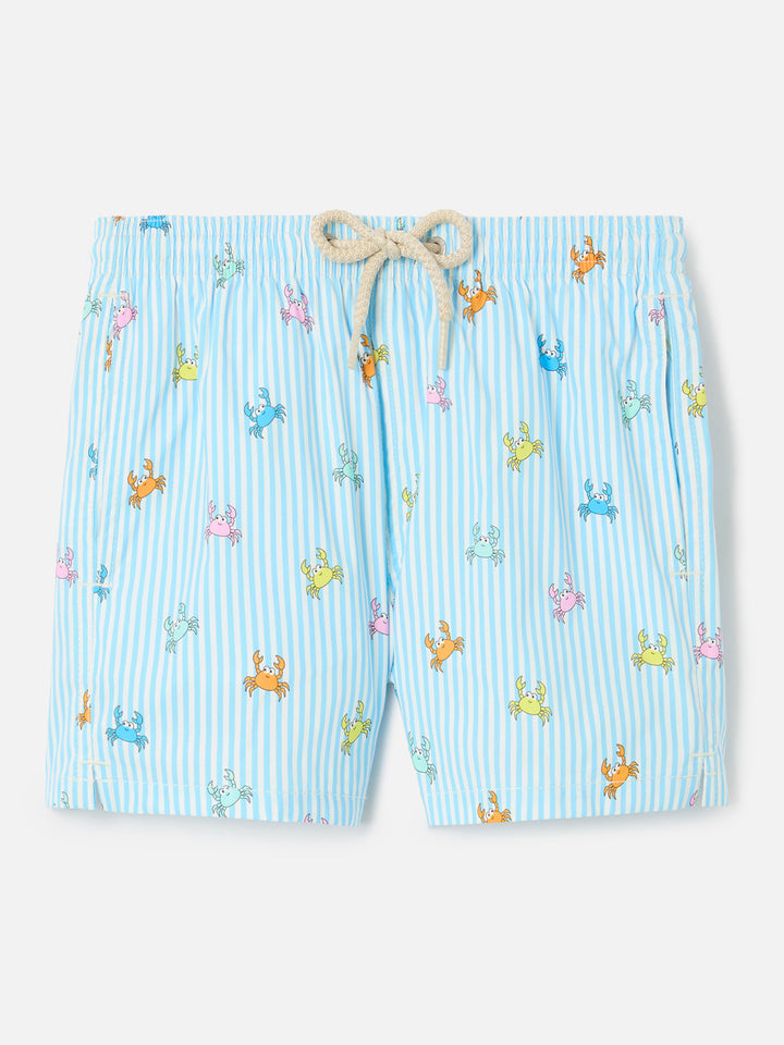Jean Lighting Stretch swim shorts striped with all-over crabs print