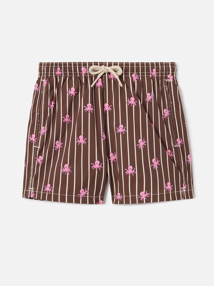 Jean Lighting Stretch swim shorts striped with all-over octopus print