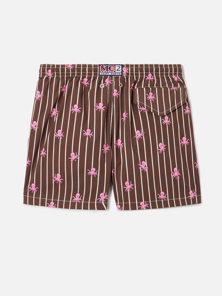 Jean Lighting Stretch swim shorts striped with all-over octopus print