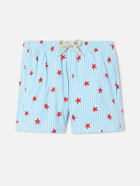 Jean Lighting Stretch swim shorts striped with all-over starfish print