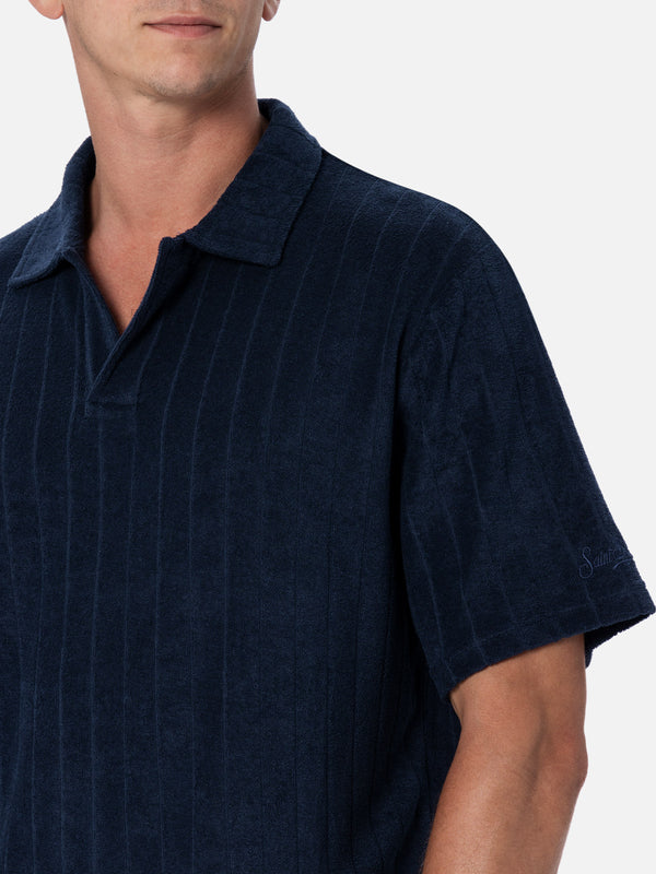 Man ribbed blue terry polo shirt Jeremy