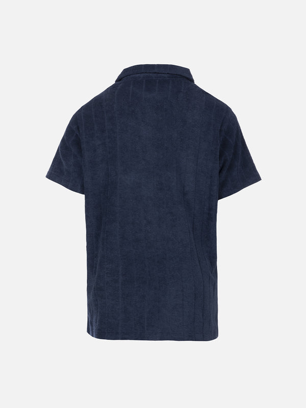 Polo da bambino in spugna blu navy Jeremy Jr con motivo a righe in rilievo