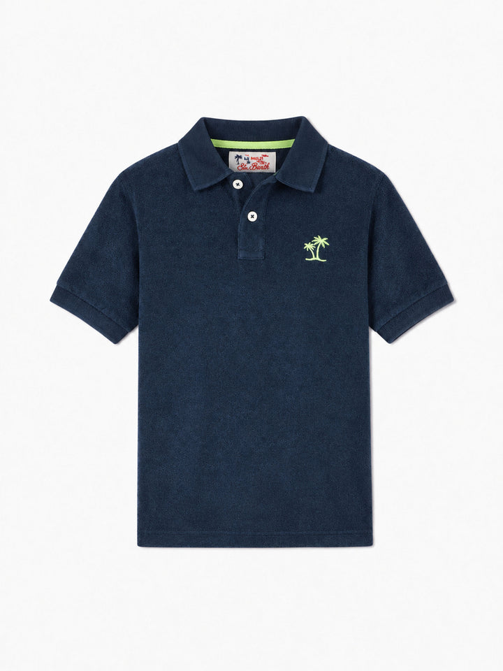 Boy blue terry polo with palm embroidery