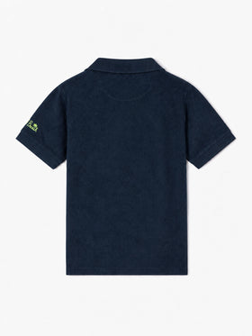 Polo Jeremy Jr blu in spugna con ricamo palma