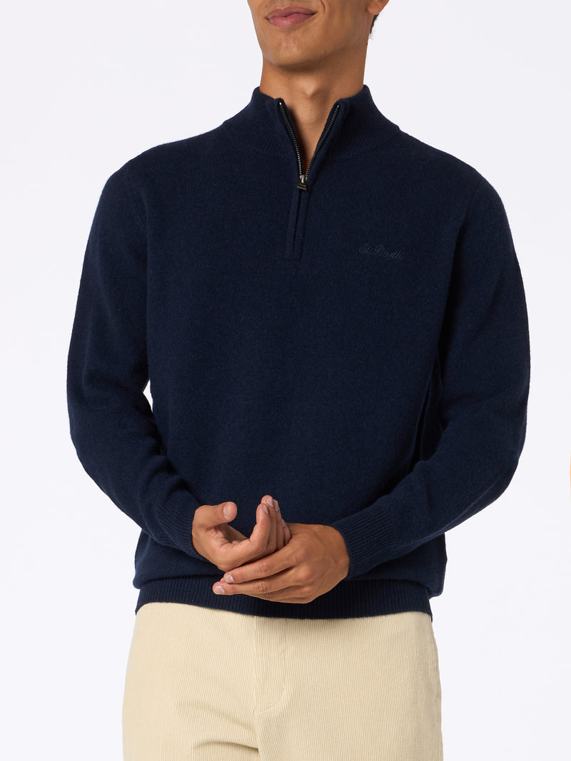 Man quarter-zip lambswool blue sweater Jermyn