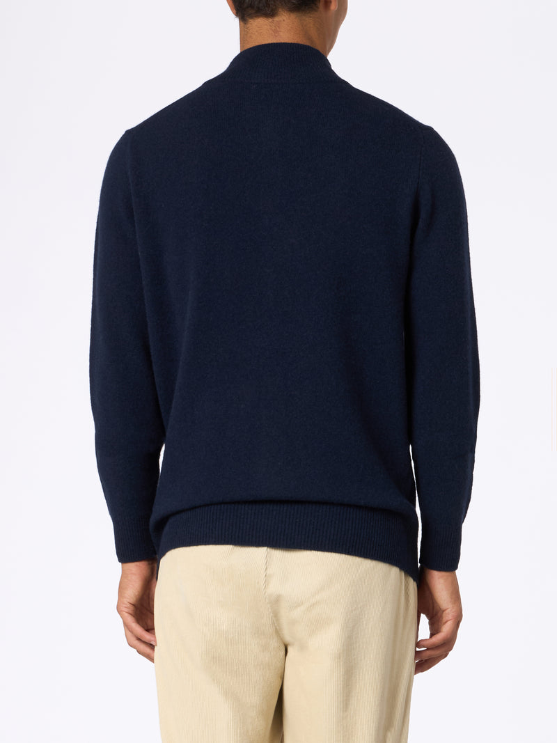 Man quarter-zip lambswool blue sweater Jermyn