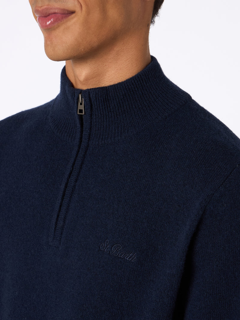 Man quarter-zip lambswool blue sweater Jermyn