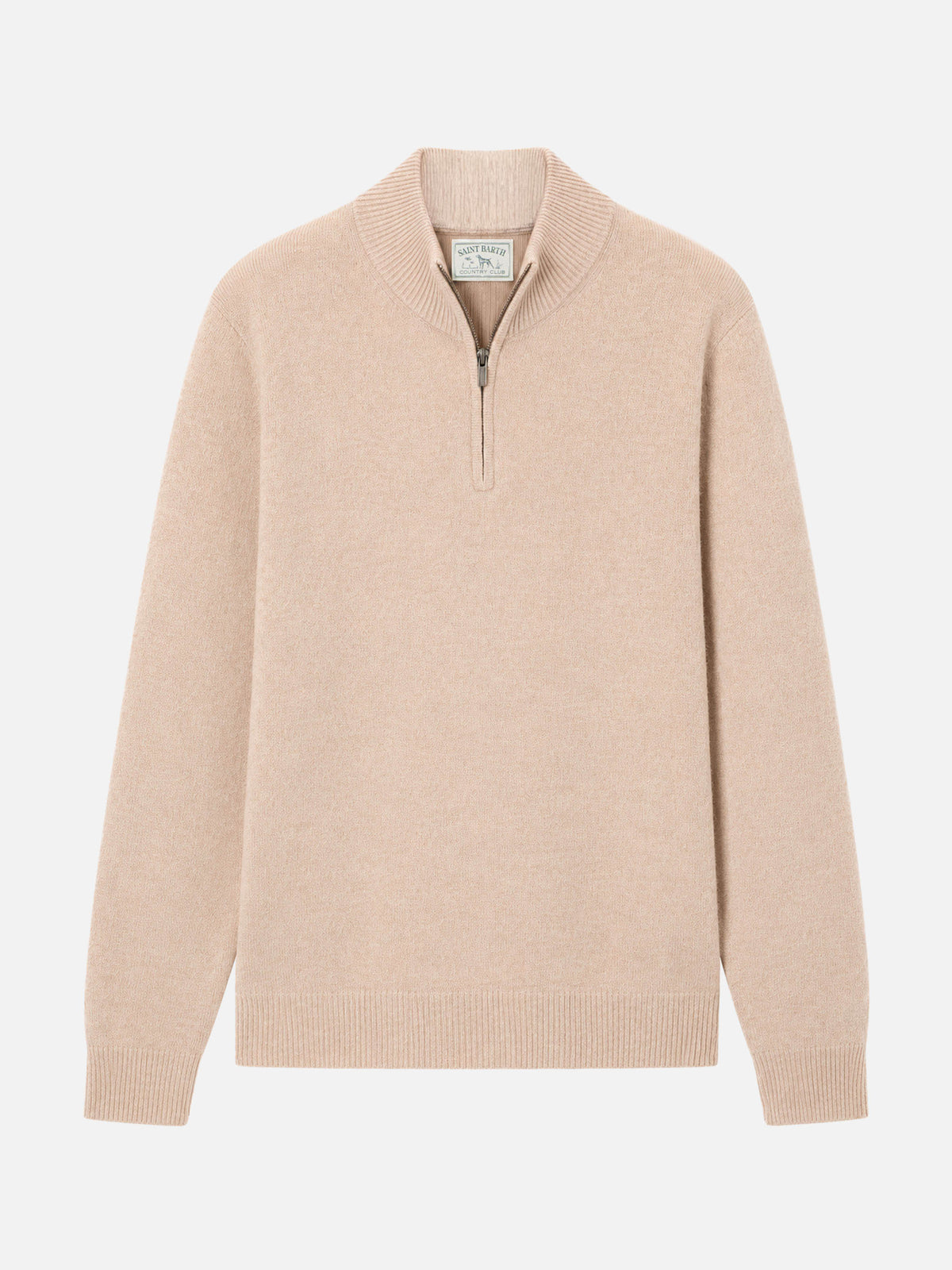 Suéter Jermyn con media cremallera en 100% lana de cordero beige 