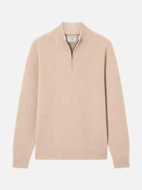 Suéter Jermyn con media cremallera en 100% lana de cordero beige 