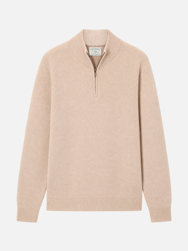 Maglione mezza zip in lana d’agnello Jermyn beige