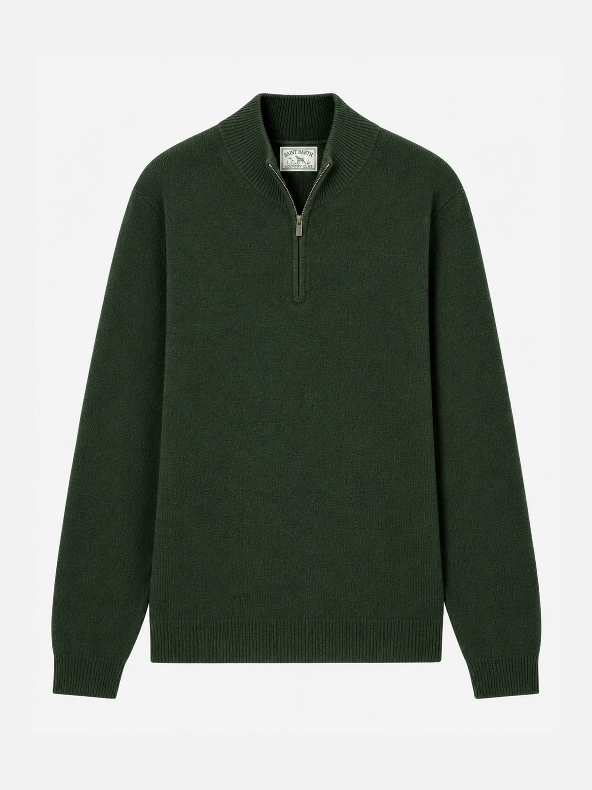 Pull Jermyn à demi-zip en 100 % laine d’agneau vert mousse 