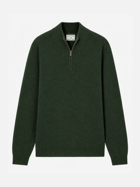 Pull Jermyn à demi-zip en 100 % laine d’agneau vert mousse 