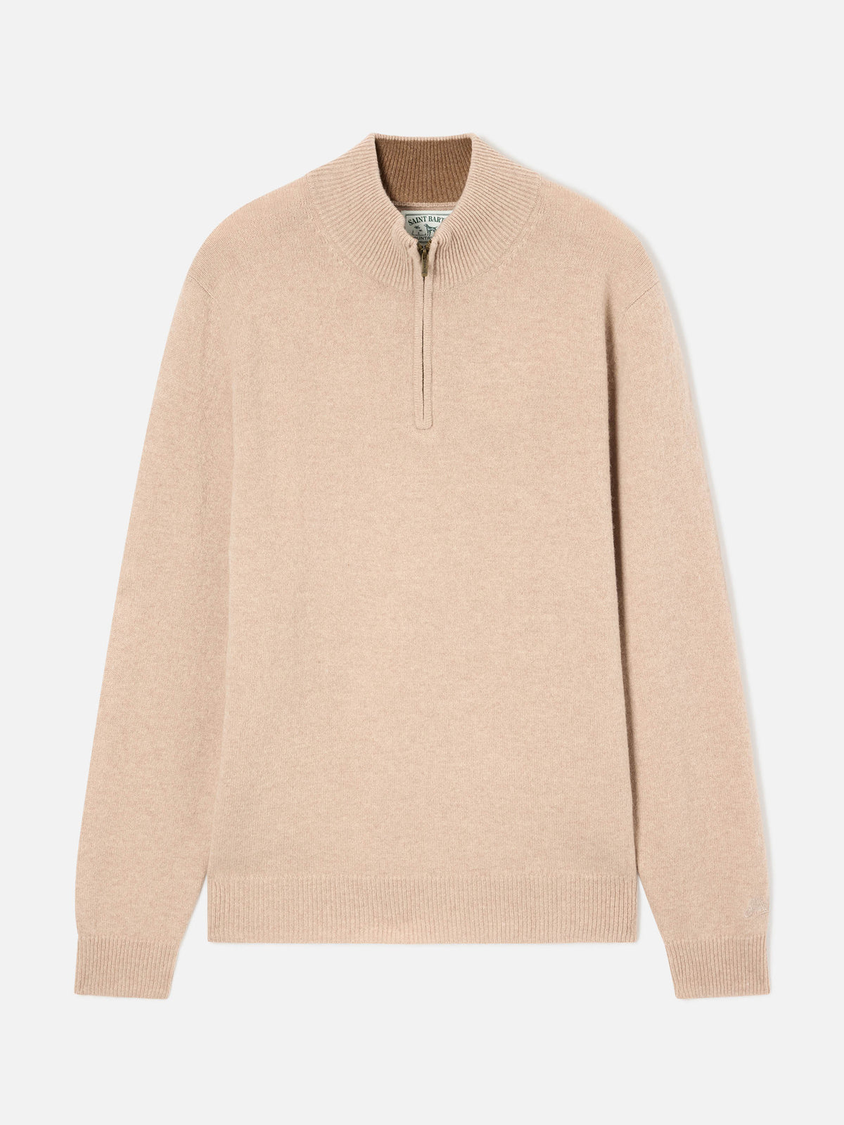 Beige Jermyn lambswool half zip knit with contrasting collar