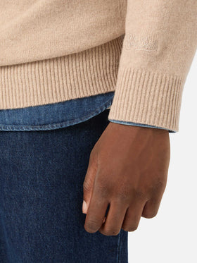 Beige Jermyn lambswool half zip knit with contrasting collar