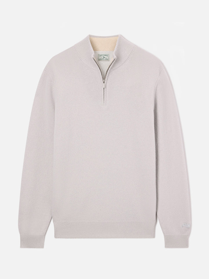 Maglia mezza zip in lana d'agnello Jermyn grigio con collo a contrasto