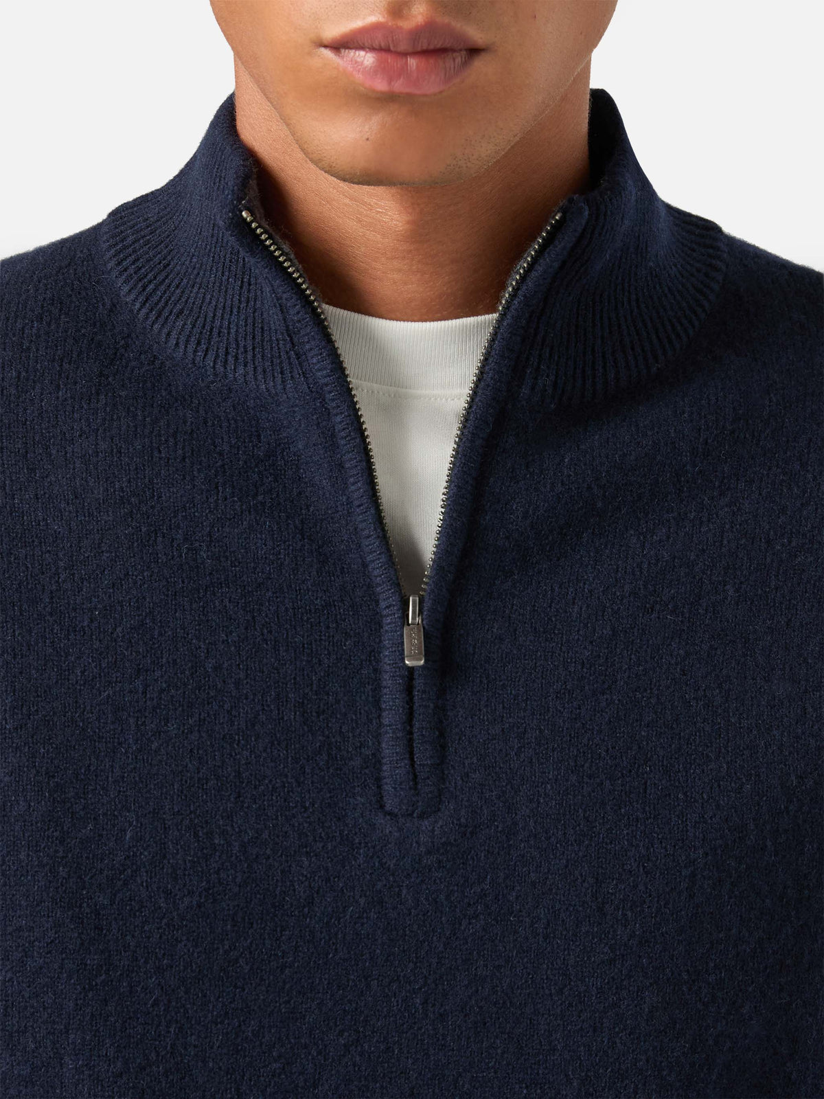 Navy blue Jermyn lambswool half zip knit with contrasting collar
