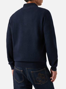 Navy blue Jermyn lambswool half zip knit with contrasting collar