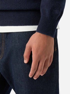Navy blue Jermyn lambswool half zip knit with contrasting collar