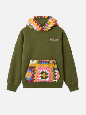 Felpa con cappuccio Jeune Jr verde con motivo crochet