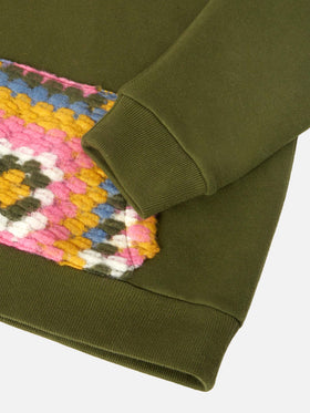 Jeune Jr green hoodie with crochet pattern