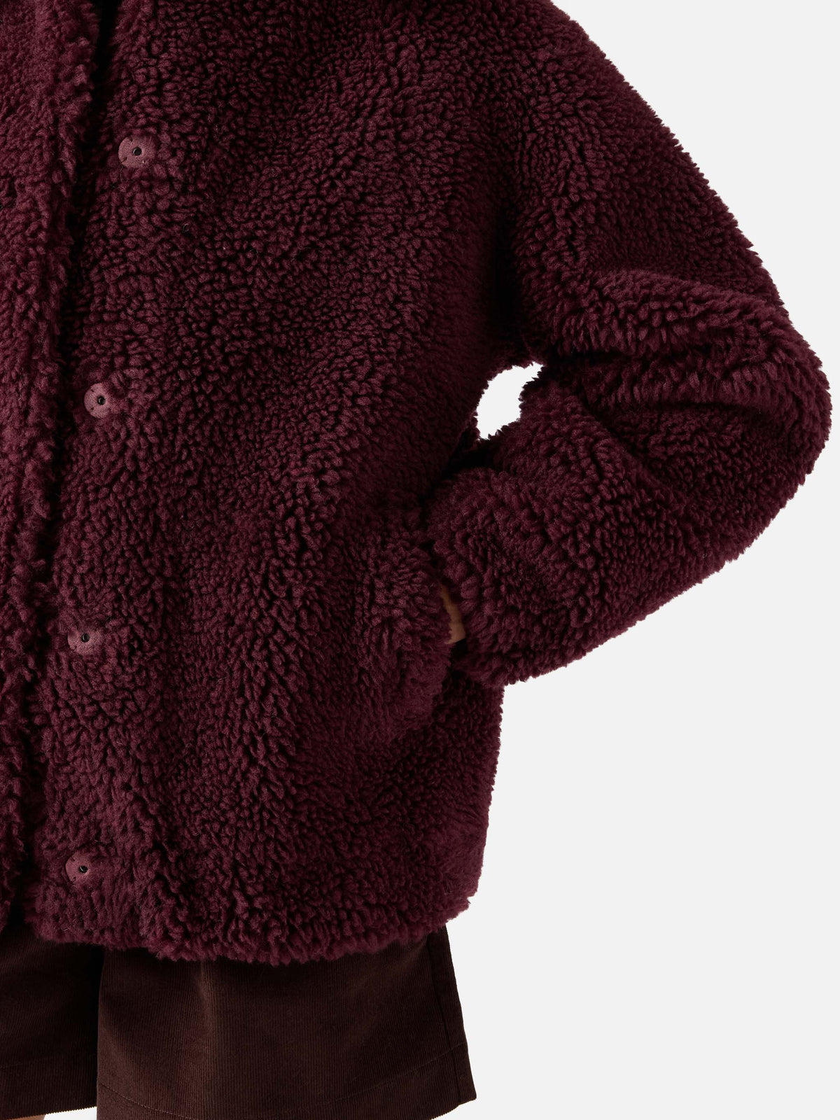 Aubergine Jeanne wool blend teddy jacket with logo patch