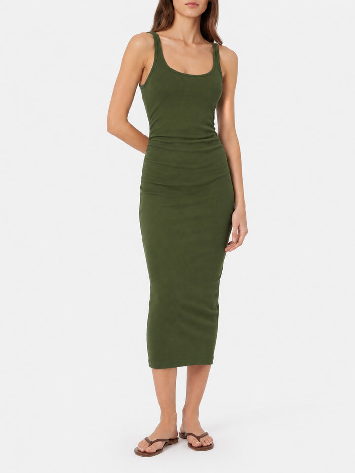Jennifer ribbed military green cotton jersey tank dress