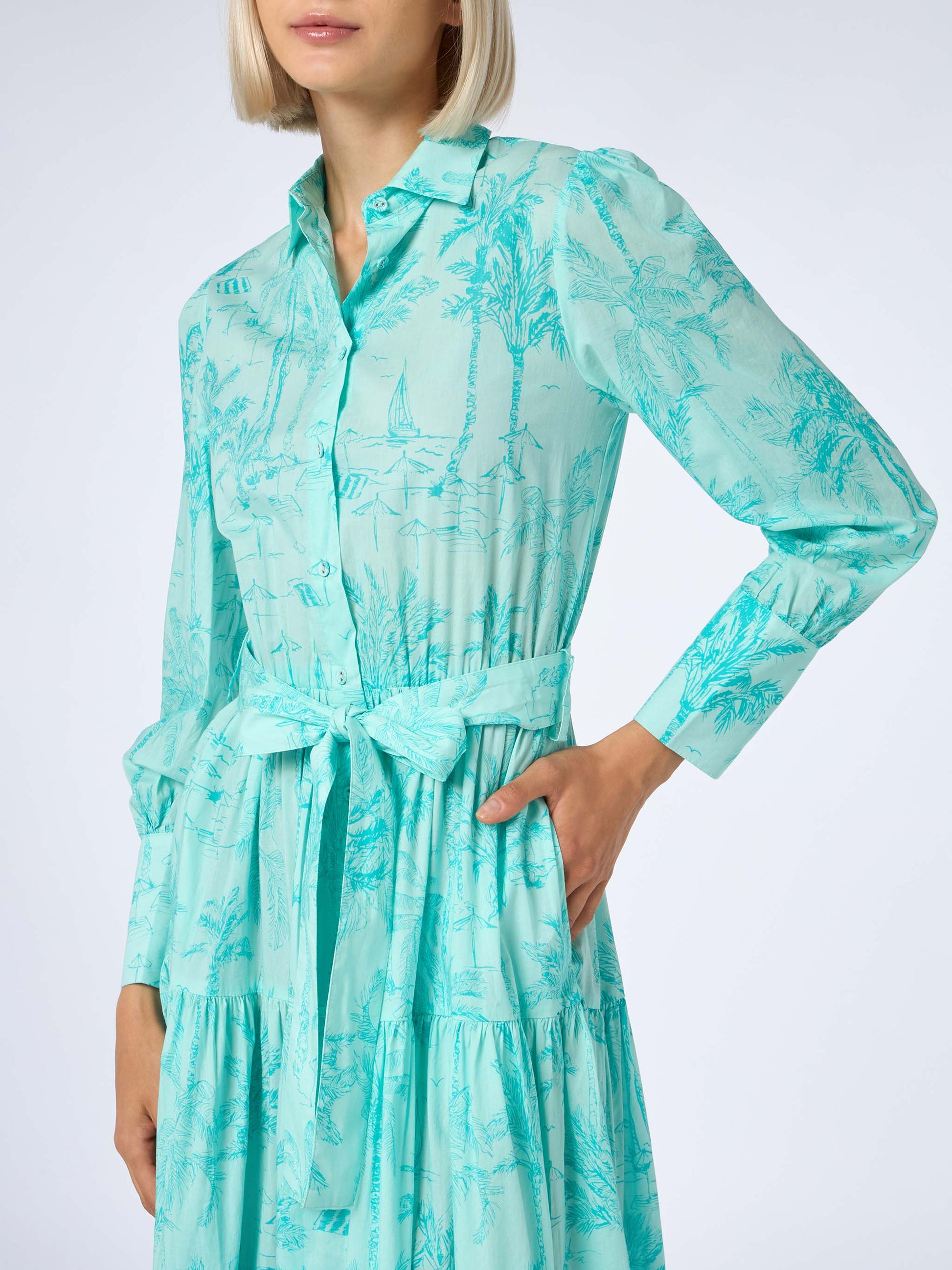 Jensen water green toile de jouy cotton dress MC2 Saint Barth Jensen water green toile de jouy cotton dress MC2 Saint Barth